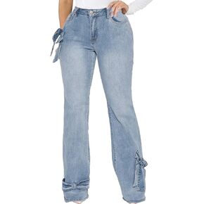 IbuduSexy Women's Mid Waisted Wide Leg Distressed Jeans Ripped Retro Denim Pants in Kuwait