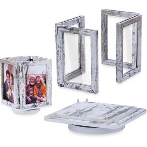 NUPTIO إطارات الصور الدوارة مكعب: 4x6 بوصة إطار صورة خشبي مزدوج بني لحفلات الزفاف وأعياد الميلاد والذكرى السنوية والمكتب المنزلي in Kuwait