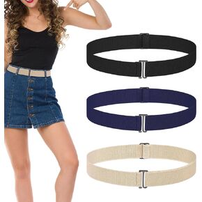 3 Pack Belts for Women, No Show Stretch Belt with Flat Buckle, Adjustable Elastic Waist Belt, Women's Belts for Jeans, Pants, Dresses, Invisible Belt Set for Women - Black, Blue, Khaki in Saudi Arabia
