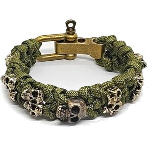 Skull Paracord Bracelet Black Green Paracord Bracelet Adjustable Gothic Design Bracelets with Metal Skull Charms U-Shackle Closure in Saudi Arabia