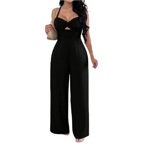 WDIRARA Women's Cut Out Twist Front Criss Cross Tie Back Sleeveless Wide Leg Cami Jumpsuit in Saudi Arabia