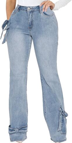 IbuduSexy Women's Mid Waisted Wide Leg Distressed Jeans Ripped Retro Denim Pants in Kuwait
