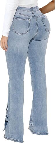 IbuduSexy Women's Mid Waisted Wide Leg Distressed Jeans Ripped Retro Denim Pants in Kuwait