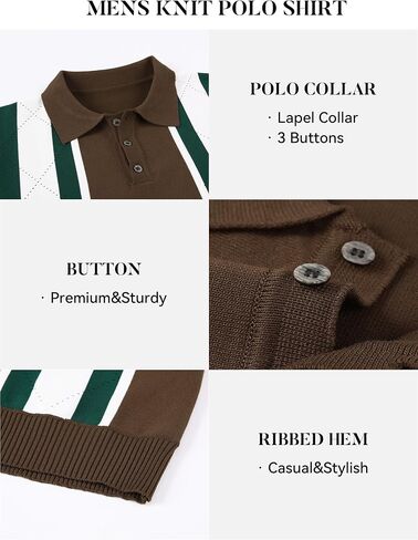 Esabel.C Mens Knit Polo Shirts Long Sleeve Ribbed Textured Polo Shirt Fashion Collared Casual Golf Shirts in Kuwait
