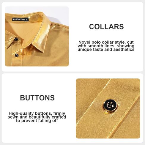 Casey Kevin Men's Metallic Polo Shirt 70s Disco Outfit Holographic Rave Short Sleeves Polo Shirt Top in Kuwait