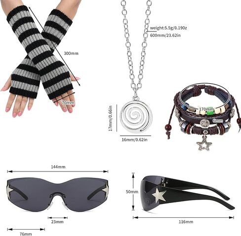 6PCS Therian Stuff,Y2k Jewelry Set With Grunge Necklace,Therian Fingerless Gloves,Knitted Emo Beanie,Grunge Bracelet,Glasses,Leg Warmers for Women,Y2K Therian Accessories Cosplay Party Jewelry Gift in Saudi Arabia