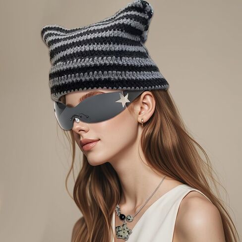 6PCS Therian Stuff,Y2k Jewelry Set With Grunge Necklace,Therian Fingerless Gloves,Knitted Emo Beanie,Grunge Bracelet,Glasses,Leg Warmers for Women,Y2K Therian Accessories Cosplay Party Jewelry Gift in Saudi Arabia