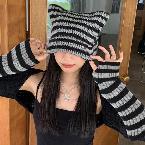 6PCS Therian Stuff,Y2k Jewelry Set With Grunge Necklace,Therian Fingerless Gloves,Knitted Emo Beanie,Grunge Bracelet,Glasses,Leg Warmers for Women,Y2K Therian Accessories Cosplay Party Jewelry Gift in Saudi Arabia