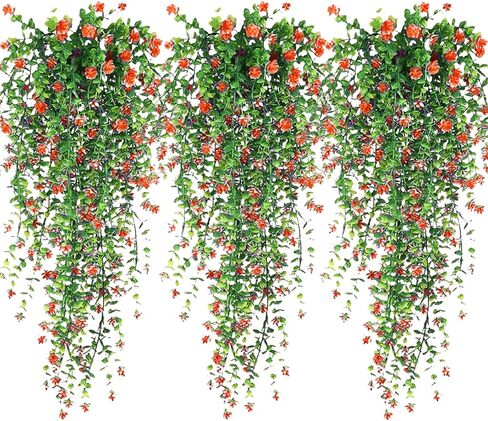 Artificial Hanging Flowers, 3 Pcs Fake Hanging Plants, Artificial Vines for Outdoors, Fake Ivy Vine UV Resistant No Fade Faux Plants for Indoor Decoration Outside Garden Patio Yard Greenery Decor in Saudi Arabia