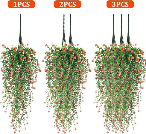 Artificial Hanging Flowers, 3 Pcs Fake Hanging Plants, Artificial Vines for Outdoors, Fake Ivy Vine UV Resistant No Fade Faux Plants for Indoor Decoration Outside Garden Patio Yard Greenery Decor in Saudi Arabia