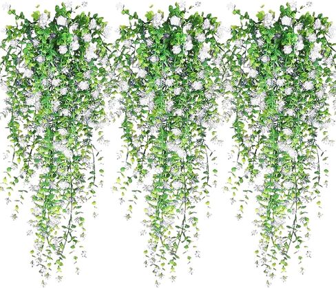 Artificial Hanging Flowers, 3 Pcs Fake Hanging Plants, Artificial Vines for Outdoors, Fake Ivy Vine UV Resistant No Fade Faux Plants for Indoor Decoration Outside Garden Patio Yard Greenery Decor in Saudi Arabia