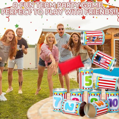 13 Pcs Carnival Can Game Bean Bag Toss Game Carnival Games with 10 Tin Cans and 3 Bean Bag Game Easter Outdoor Games for Family Party Birthday Indoors Outdoors Activities in Saudi Arabia