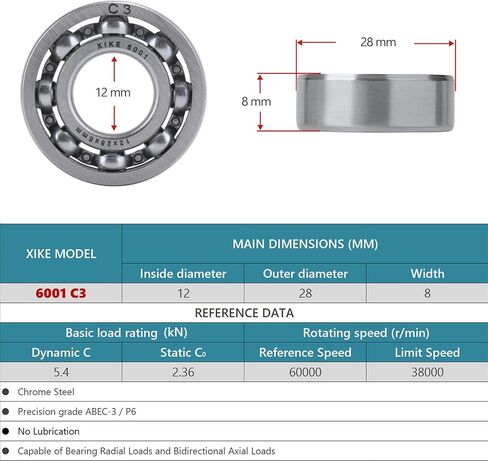 XiKe 6011-C3 Deep Groove Ball Bearing 55x90x18mm, Open,Ball Bearing Pack of 1pcs in Kuwait