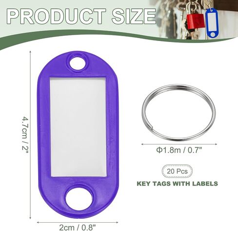 علامات مفتاح البلاستيك مع علامات سلسلة مفاتيح Window Label Spint Ring ، و 4.7x2mm ملائمة لأمتعة الاسم (20pcs ، الأرجواني) in Kuwait