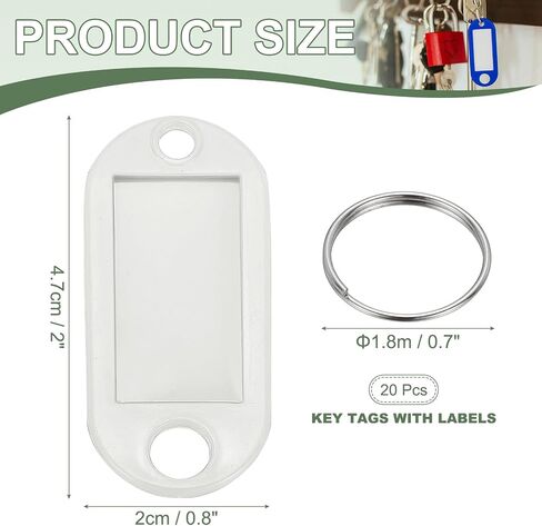 علامات مفتاح البلاستيك مع علامات سلسلة مفاتيح Window Label Spint Ring ، و 4.7x2mm ملائمة لأمتعة الاسم (20pcs ، الأرجواني) in Kuwait