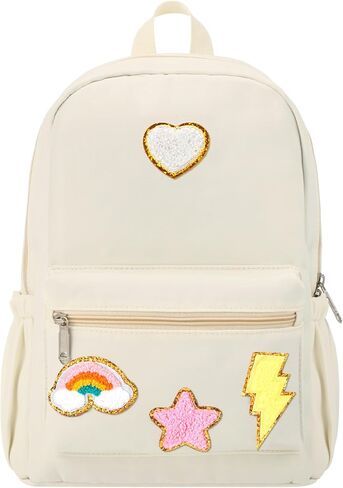 Preppy Backpack for Girls Back to School Gift School Book Backpack with Rainbow Chenille Patches(Pink) in Saudi Arabia