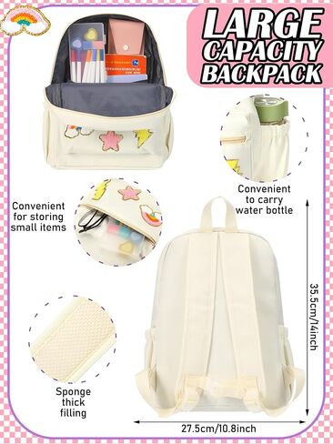Preppy Backpack for Girls Back to School Gift School Book Backpack with Rainbow Chenille Patches(Pink) in Saudi Arabia