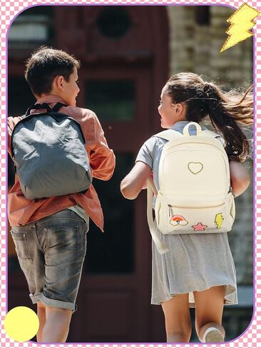 Preppy Backpack for Girls Back to School Gift School Book Backpack with Rainbow Chenille Patches(Pink) in Saudi Arabia