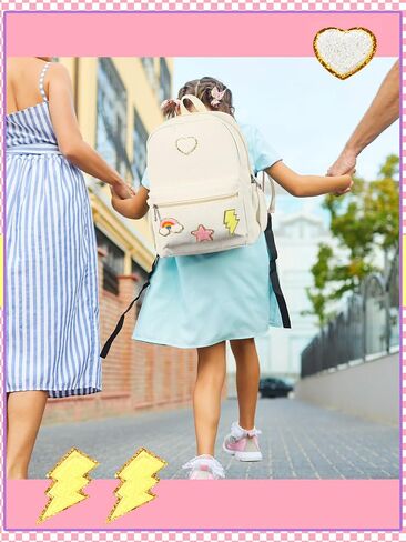 Preppy Backpack for Girls Back to School Gift School Book Backpack with Rainbow Chenille Patches(Pink) in Saudi Arabia