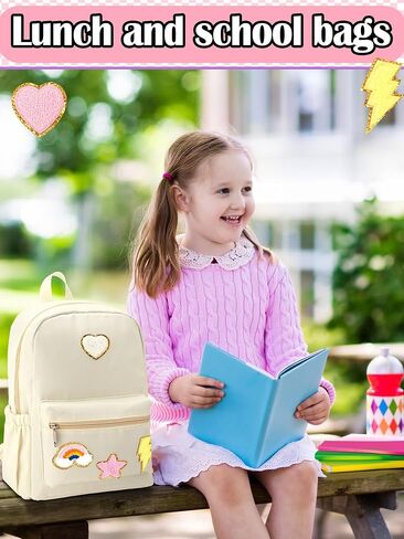 Preppy Backpack for Girls Back to School Gift School Book Backpack with Rainbow Chenille Patches(Pink) in Saudi Arabia