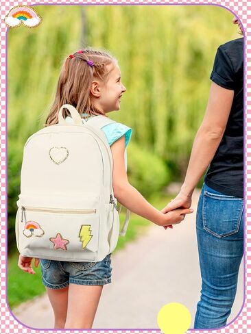 Preppy Backpack for Girls Back to School Gift School Book Backpack with Rainbow Chenille Patches(Pink) in Saudi Arabia