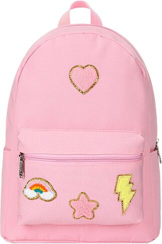 Preppy Backpack for Girls Back to School Gift School Book Backpack with Rainbow Chenille Patches(Pink) in Saudi Arabia