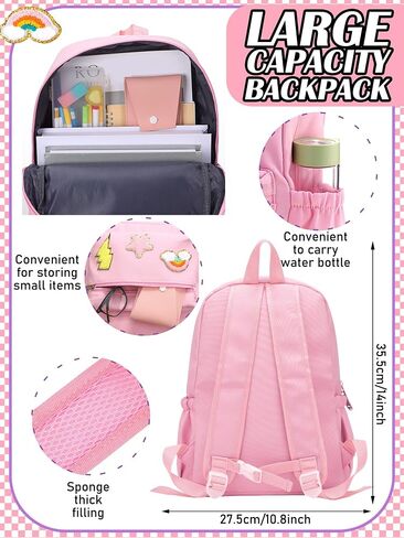 Preppy Backpack for Girls Back to School Gift School Book Backpack with Rainbow Chenille Patches(Pink) in Saudi Arabia