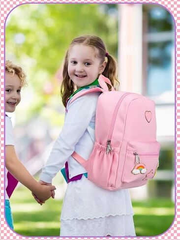 Preppy Backpack for Girls Back to School Gift School Book Backpack with Rainbow Chenille Patches(Pink) in Saudi Arabia