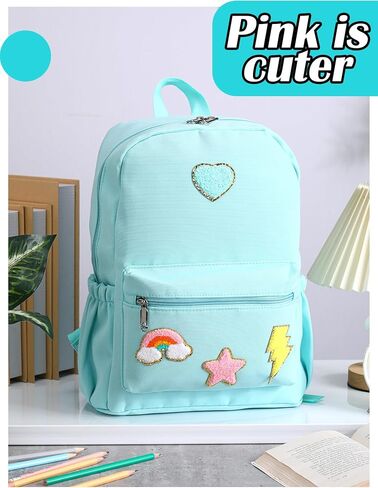 Preppy Backpack for Girls Back to School Gift School Book Backpack with Rainbow Chenille Patches(Pink) in Saudi Arabia