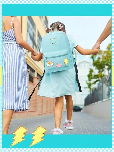 Preppy Backpack for Girls Back to School Gift School Book Backpack with Rainbow Chenille Patches(Pink) in Saudi Arabia