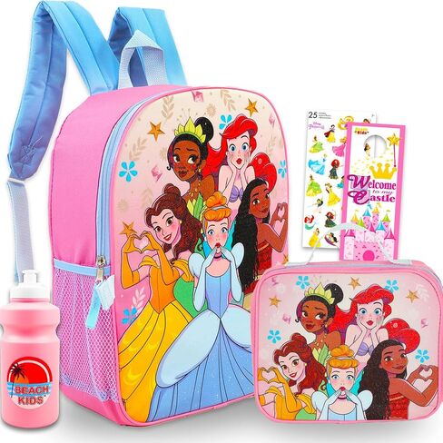 Disney Princess Backpack and Lunch Box Set - Bundle with 15" School Bag, Lunch Bag, Water Bottle, Stickers, More | Disney Princess Backpack with Lunchbox for Girls, Kids in Saudi Arabia