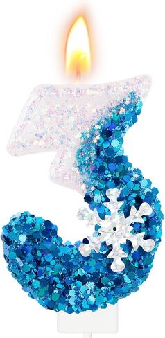 Blue Snowflake Number 3 Birthday Candle Frozen Themed Cake Candles Glitter Number 3 Candle Cake Topper Blue White Snow Winter Holiday 3rd Candles for Kids Adults Birthday Wedding Party Supplies in Saudi Arabia