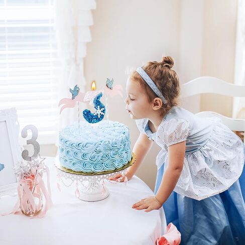 Blue Snowflake Number 3 Birthday Candle Frozen Themed Cake Candles Glitter Number 3 Candle Cake Topper Blue White Snow Winter Holiday 3rd Candles for Kids Adults Birthday Wedding Party Supplies in Saudi Arabia