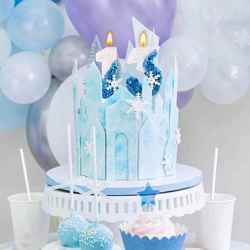 Blue Snowflake Number 3 Birthday Candle Frozen Themed Cake Candles Glitter Number 3 Candle Cake Topper Blue White Snow Winter Holiday 3rd Candles for Kids Adults Birthday Wedding Party Supplies in Saudi Arabia