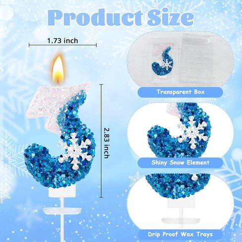 Blue Snowflake Number 3 Birthday Candle Frozen Themed Cake Candles Glitter Number 3 Candle Cake Topper Blue White Snow Winter Holiday 3rd Candles for Kids Adults Birthday Wedding Party Supplies in Saudi Arabia
