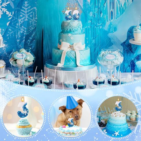 Blue Snowflake Number 3 Birthday Candle Frozen Themed Cake Candles Glitter Number 3 Candle Cake Topper Blue White Snow Winter Holiday 3rd Candles for Kids Adults Birthday Wedding Party Supplies in Saudi Arabia