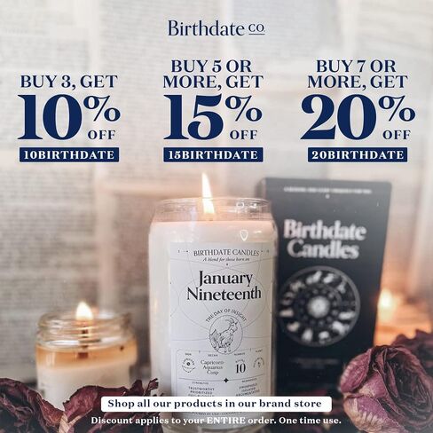 Birthdate Candles, March 20 - Pisces Zodiac Scented Candles Birthday Gift - Jasmine, Cedarwood & Thyme Scent - All-Natural Soy & Coconut Wax, 60-80 Hour Burn Time - Made in USA in Saudi Arabia