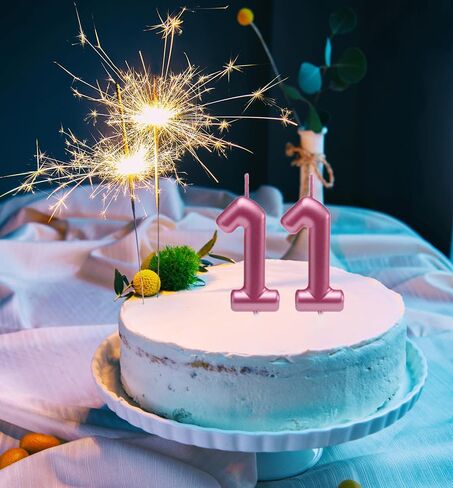 2.35 بوصة الذهب 11 شموع عيد ميلاد ، 3D الماس رقم 11 الكعكة Topper للبنين الفتيات زخارف حفلة عيد ميلاد الطرف in Saudi Arabia