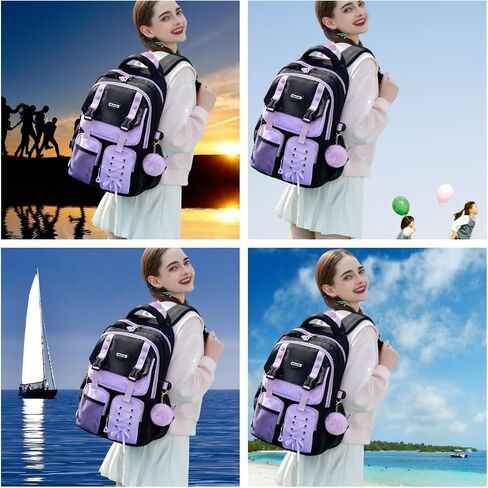Girls Backpack,Lightweight Durable Backpack,Water-Resistant Elementary Middle High School Cute Large Backpacks Travel Daypack with Reflective Stripes in Saudi Arabia