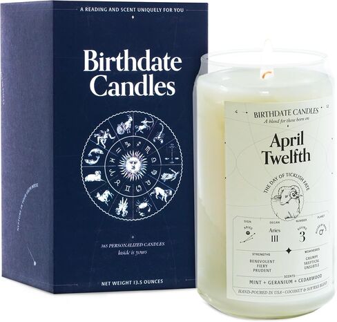 Birthdate Candles, March 20 - Pisces Zodiac Scented Candles Birthday Gift - Jasmine, Cedarwood & Thyme Scent - All-Natural Soy & Coconut Wax, 60-80 Hour Burn Time - Made in USA in Saudi Arabia