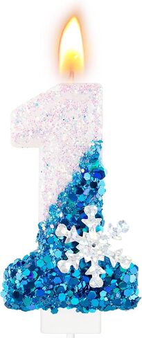 Blue Snowflake Number 3 Birthday Candle Frozen Themed Cake Candles Glitter Number 3 Candle Cake Topper Blue White Snow Winter Holiday 3rd Candles for Kids Adults Birthday Wedding Party Supplies in Saudi Arabia