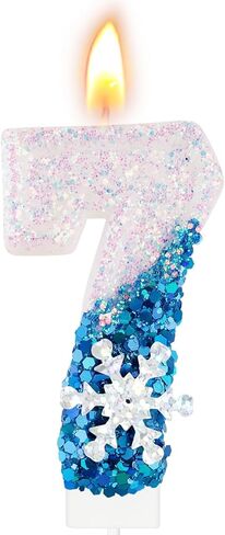 Blue Snowflake Number 3 Birthday Candle Frozen Themed Cake Candles Glitter Number 3 Candle Cake Topper Blue White Snow Winter Holiday 3rd Candles for Kids Adults Birthday Wedding Party Supplies in Kuwait