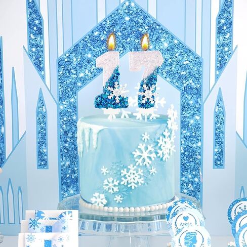 Blue Snowflake Number 3 Birthday Candle Frozen Themed Cake Candles Glitter Number 3 Candle Cake Topper Blue White Snow Winter Holiday 3rd Candles for Kids Adults Birthday Wedding Party Supplies in Kuwait
