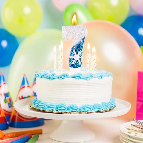 Blue Snowflake Number 3 Birthday Candle Frozen Themed Cake Candles Glitter Number 3 Candle Cake Topper Blue White Snow Winter Holiday 3rd Candles for Kids Adults Birthday Wedding Party Supplies in Kuwait