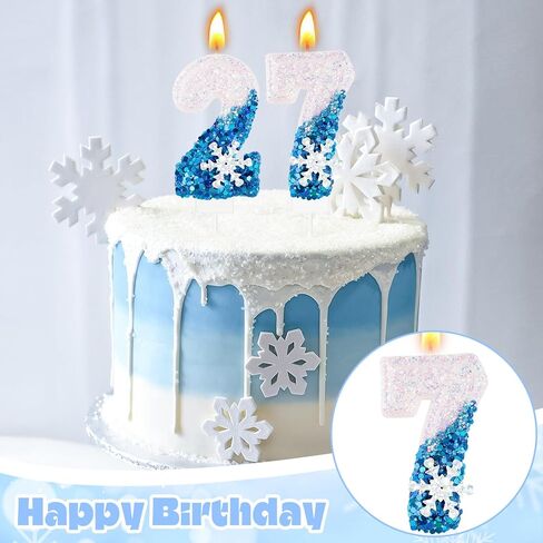 Blue Snowflake Number 3 Birthday Candle Frozen Themed Cake Candles Glitter Number 3 Candle Cake Topper Blue White Snow Winter Holiday 3rd Candles for Kids Adults Birthday Wedding Party Supplies in Kuwait