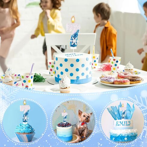 Blue Snowflake Number 3 Birthday Candle Frozen Themed Cake Candles Glitter Number 3 Candle Cake Topper Blue White Snow Winter Holiday 3rd Candles for Kids Adults Birthday Wedding Party Supplies in Kuwait