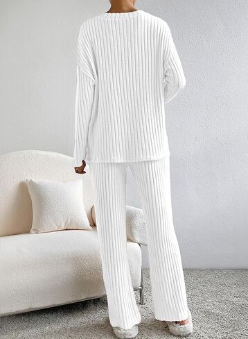 SHEWIN Women's Pajama Sets Long Sleeve Short Sleeve 2 Piece Lounge Sets Ribbed Knit Sweater Sleepwear in Saudi Arabia