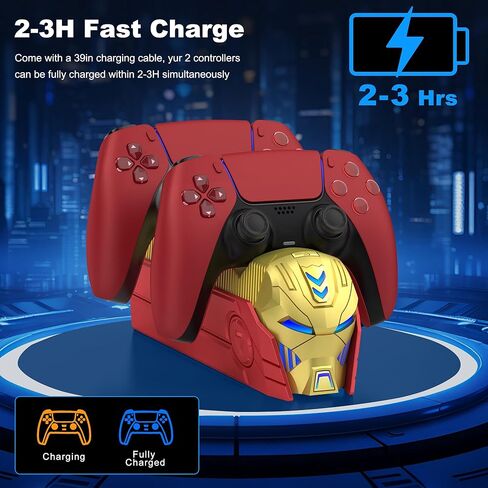 محطة شاحن وحدة تحكم PS5 لوحدات تحكم PlayStation 5 Dualsense - منصة شاحن حامل وحدة تحكم مزدوجة PS5 سريعة مع محول تيار متردد - محطة شحن وحدة تحكم PS5 LED لتخزين Playstation 5 in Kuwait