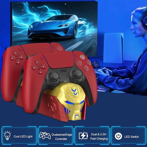محطة شاحن وحدة تحكم PS5 لوحدات تحكم PlayStation 5 Dualsense - منصة شاحن حامل وحدة تحكم مزدوجة PS5 سريعة مع محول تيار متردد - محطة شحن وحدة تحكم PS5 LED لتخزين Playstation 5 in Kuwait