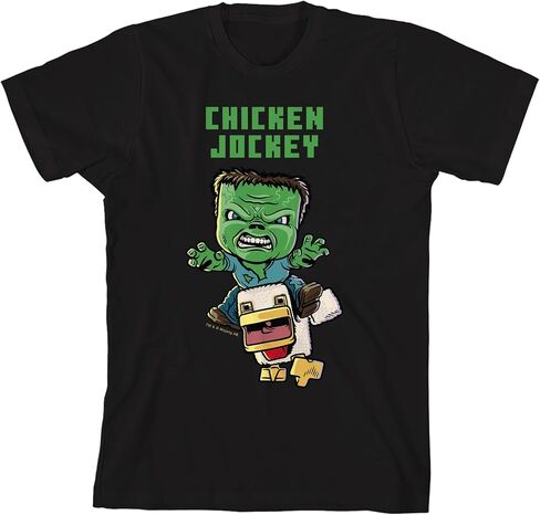 فيلم Minecraft Movie Chicken Jockey Youth Black Crew Neck Shirt Shirt T-Shirt in Kuwait